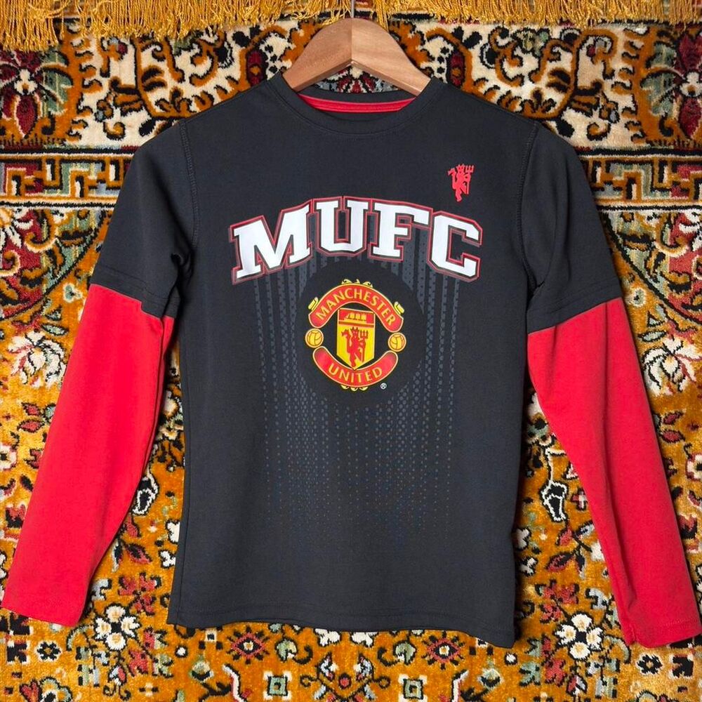 Manchester United Soccer Jersey Layered Long Sleeve Shirt Men's sz M, Slim Fit